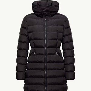 Moncler Flammette Long Hooded Down Coat Black Size 1 Water Repellent